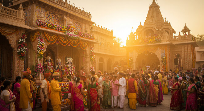 devotees celebrate hindu festival at prem mandir