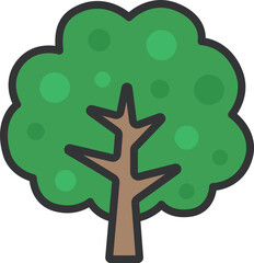 シンプルな、木のアイコン（線画カラー）のイラスト