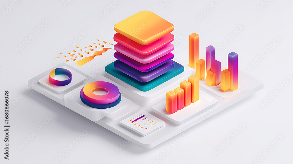 Aufkleber isometric 3d render of colorful abstract data visualization elements