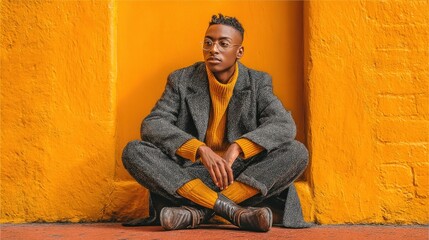Stylish portrait of an androgynous model wearing fashionable clothing indoors