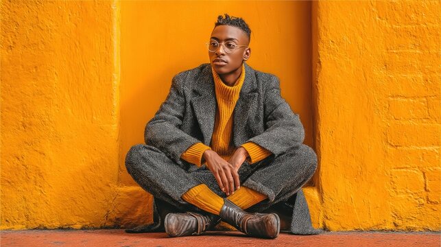 Stylish portrait of an androgynous model wearing fashionable clothing indoors