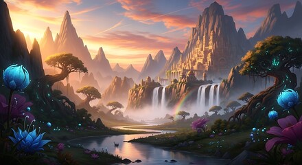 Majestic Mountain Valley at Sunrise.