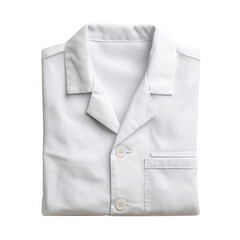 White lab coat, neatly folded. It conveys sense of readiness, professionalism, and hygiene