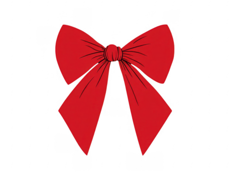 Bright red decorative bow with long tails isolated on a transparent background for design
