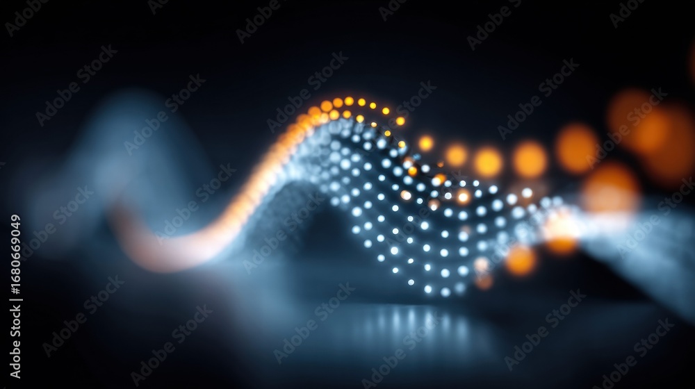 Poster an artistic, abstract image of a glowing wave with bokeh against a dark background.
