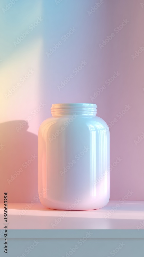 Poster plain white jar on shelf with soft pastel background creating a serene atmosphere in natural light d