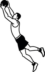 Fototapeta premium Dynamic Basketball Player Leaping High to Catch the Ball During an Intense Game Competition