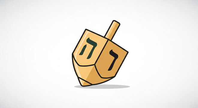 illustrated dreidel with hebrew letters on white