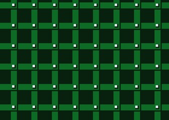 Pixel art geometric pattern with repeating green square and line shapes forming a grid design. Modern seamless background suitable for digital art, textiles, wallpapers, and graphic projects. 