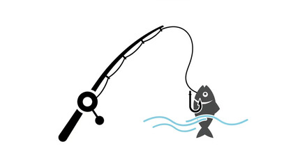 Obraz premium Fishing rod catching fish minimalist illustration