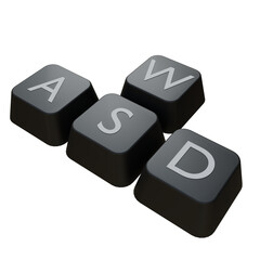 3D rendering illustration of a set of WASD keyboard first person movement keys