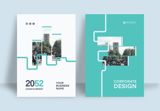 Business Report Cover Template &ndash; Green and White Geometric Layout (A4)
