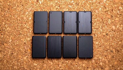 Eye-catching flat lay of smartphone resting on natural cork surface with external drives