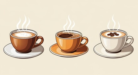 Obraz premium A retro set of hot beverages, a vintage illustration of coffee and chocolate delights on a clean background