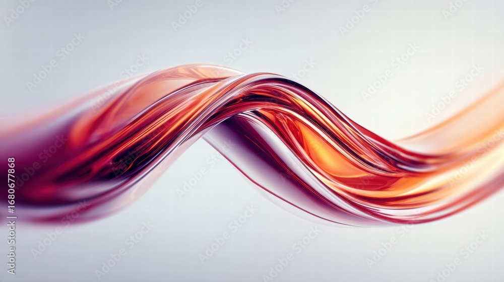 Poster a mesmerizing abstract image of a flowing ribbon with radiant red and orange hues, creating a sense 