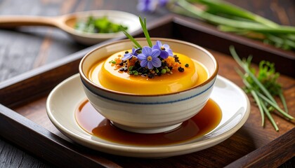 Sea Urchin Chawanmushi with Fish Sauce Infusion. Traditional Vietnamese Food