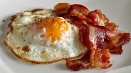Fried Egg with Bacon: Crispy Bacon & Golden Fried Eggs, Savory Breakfast Delight&mdash;Perfect Pan-Fried Pair for a Hearty Morning Meal