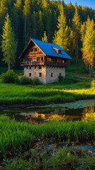 Fototapeta premium charming and beautiful view in forest village home