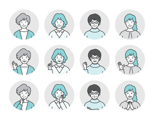 色々な表情のシニア女性のアイコンイラスト