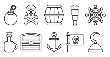 Pirate Outline Object Icon Set vector