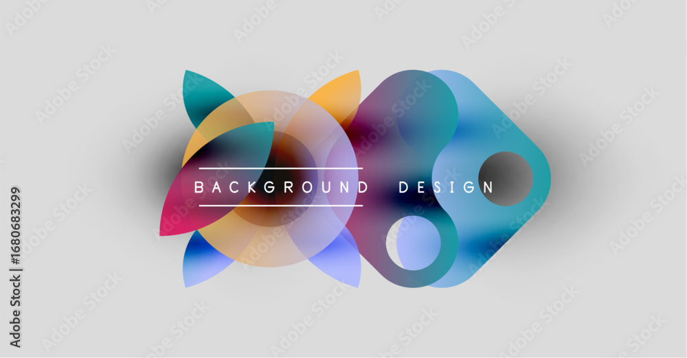 Poster abstract colorful shapes overlap, creating dynamic background. text reads background design centered