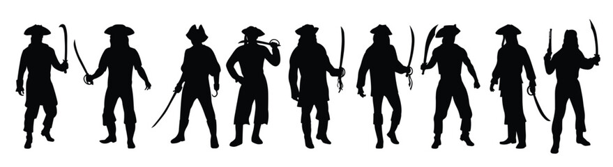 collection of male pirate silhouettes vector illustration