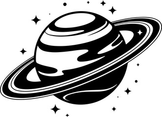 saturn with sparkle silhouette vector illustration © Print