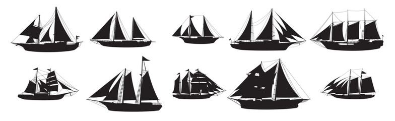 collection of illustrations of phinisi ship silhouettes