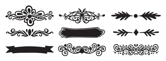 detailed swill ornament bundle in hand drawn silhouette vector illustration
