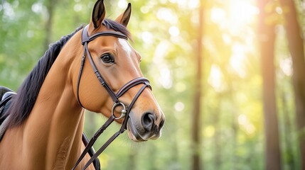 Tethered horse in woods