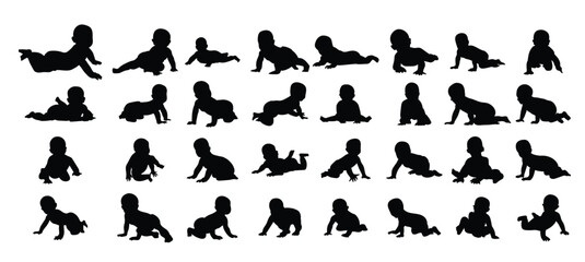 Naklejka premium crawling babies silhouettes illustration set 