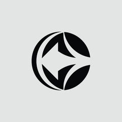 A black and white logo with a circular shape and abstract design elements