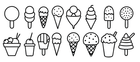 ice cream line art illustrations set