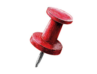 Close-up detailed illustration of a red pushpin isolated on a black background with metallic tip