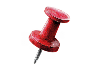 Close-up detailed illustration of a red pushpin isolated on a black background with metallic tip
