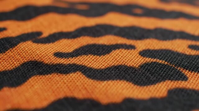 Close-up view of orange and black fabric with a tiger print texture