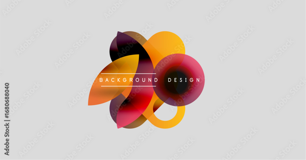 Poster abstract colorful shapes overlap, creating dynamic visual effect. background features gradients, war