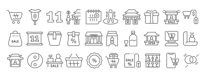 Set of linear icons of Singles Day vector