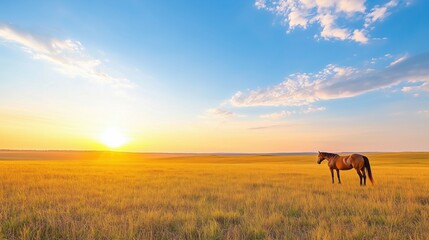 Thoroughbred Horses Grazing at Sunset