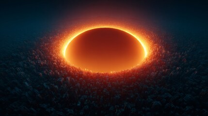 Celestial Inferno: A mesmerizing digital rendering showcases the awe-inspiring beauty and power of a celestial event, as a burning ring of fire encircles the dark horizon.