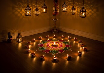 Illuminated pattern with lanterns and lamps