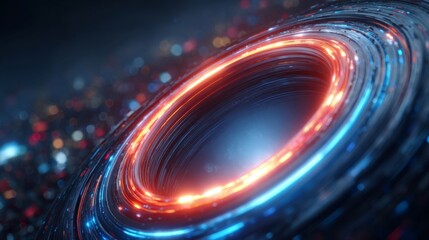 Celestial Whirl: A vivid and awe-inspiring representation of a celestial black hole, showcasing its gravitational pull and spiraling energy, captivates with dynamic light and color.