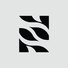 A black and white abstract geometric design on a square background