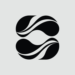 A black and white abstract logo design with swirling curved lines forming a stylized letter