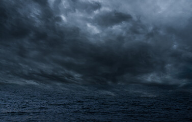 Cloud storm sky dark rain lightning thunder on sea ocean stormy typhoon nature light scene rainy...