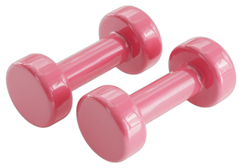 Two pink dumbbells, glossy finish, angled slightly