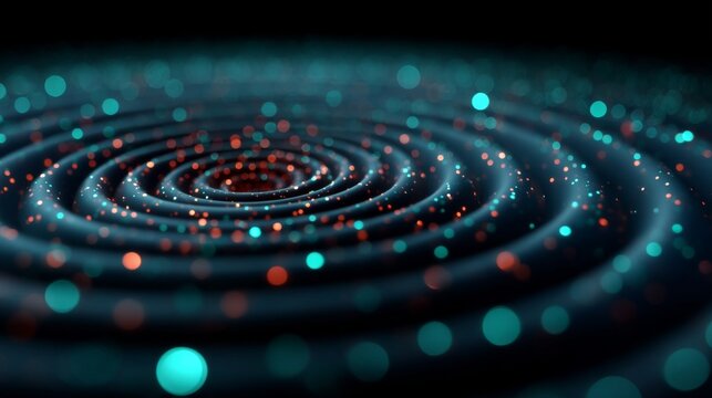 Cosmic Dance of Light: An entrancing spiral of glowing orbs and vibrant colors, suggestive of a galaxy in motion, creating a visually stunning display.