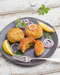Potato patties with broccoli