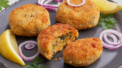 Potato patties with broccoli