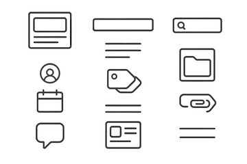 Minimalist Blog Icons. Outline icon set of minimalist blog layouts: header image, thin title, post list,